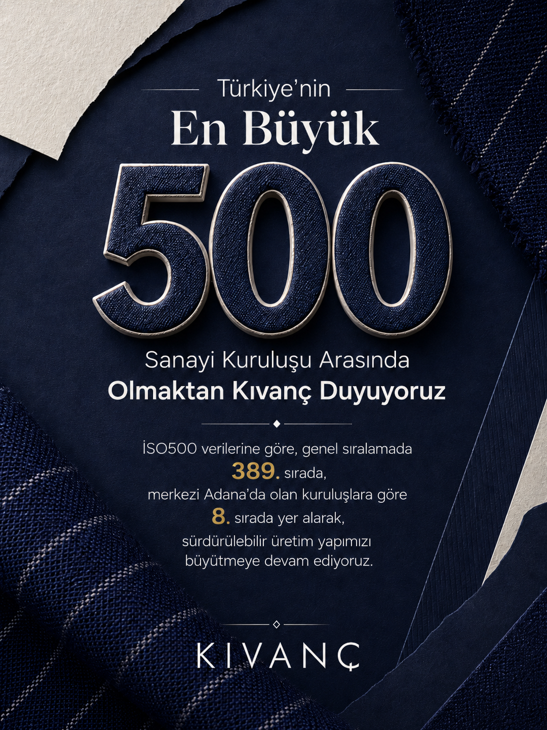 Kıvanç Tekstil Ranks 389th Among Türkiye’s Top 500 Industrial Enterprises
